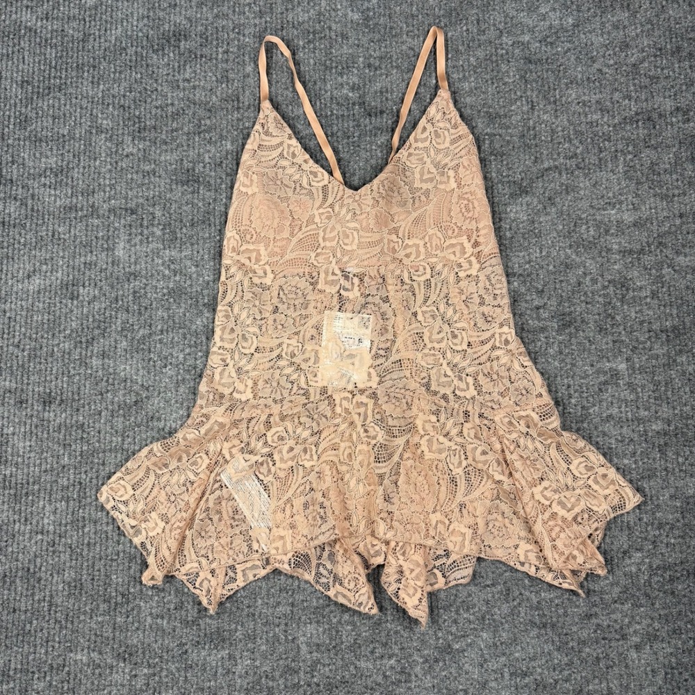 MNG Mango Crumble Top Womens S Pink Floral Lace Ruffle Hem Cami Tie Back NEW